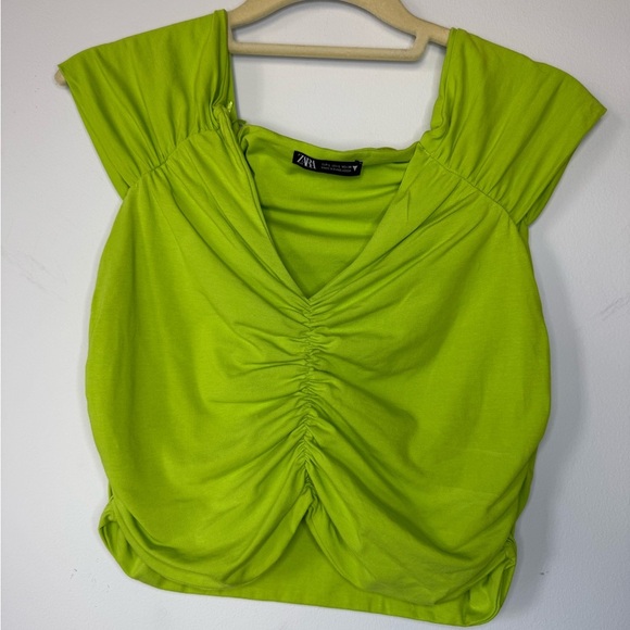 Zara Lime Ruched Crop Top – Size L - Picture 4 of 13